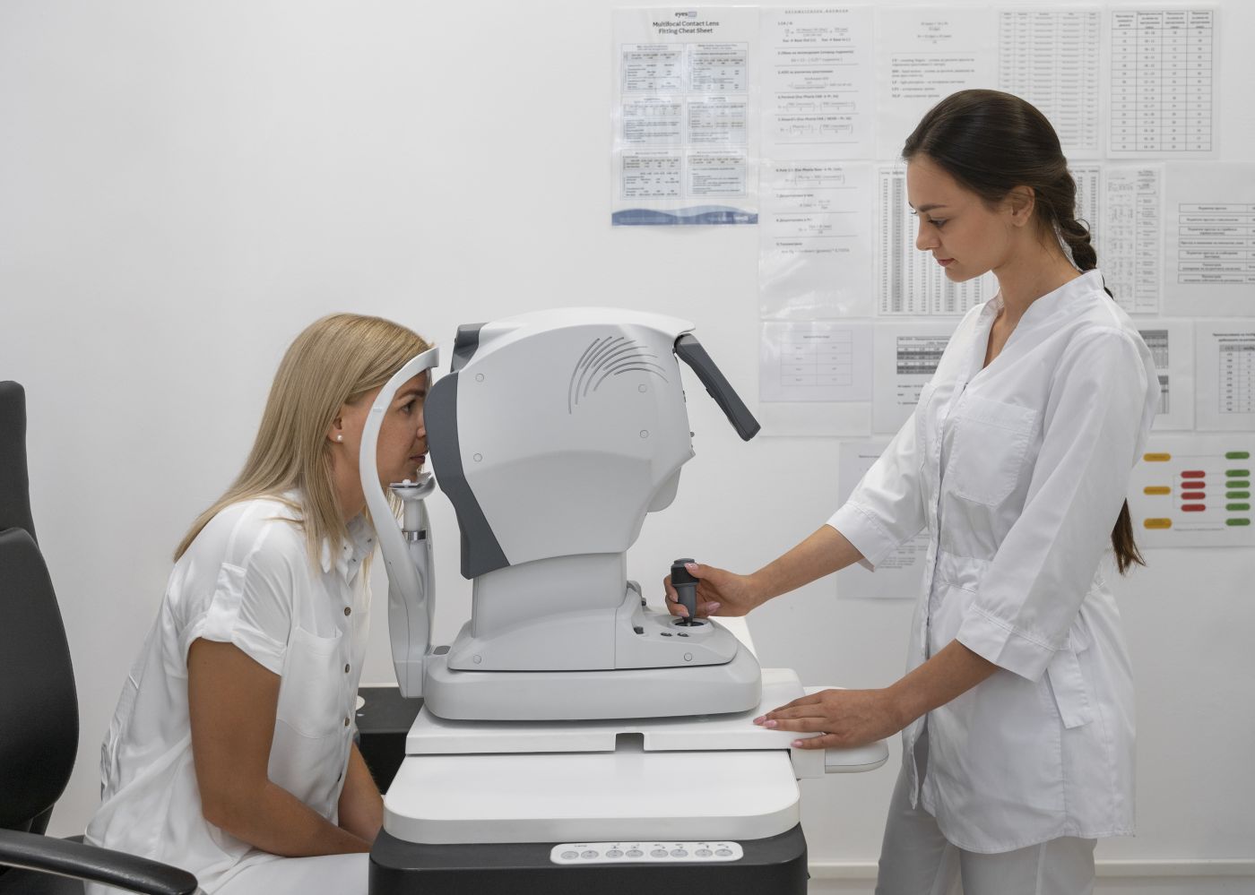 medium shot woman getting her eyes checked